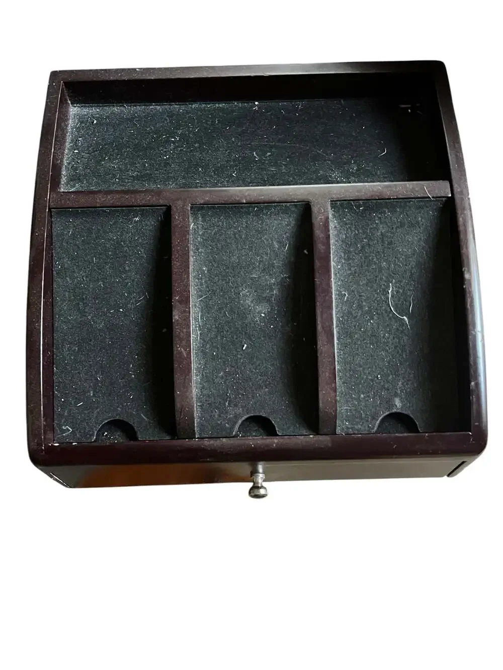 Dark Wood Dresser Top Valet Organizer with Velvet Lined Compartments and Drawer